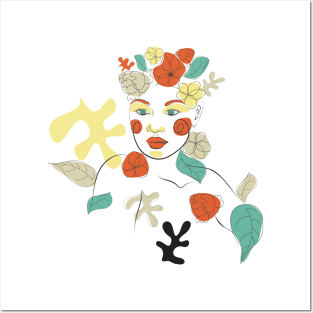 Floral line art woman face Posters and Art